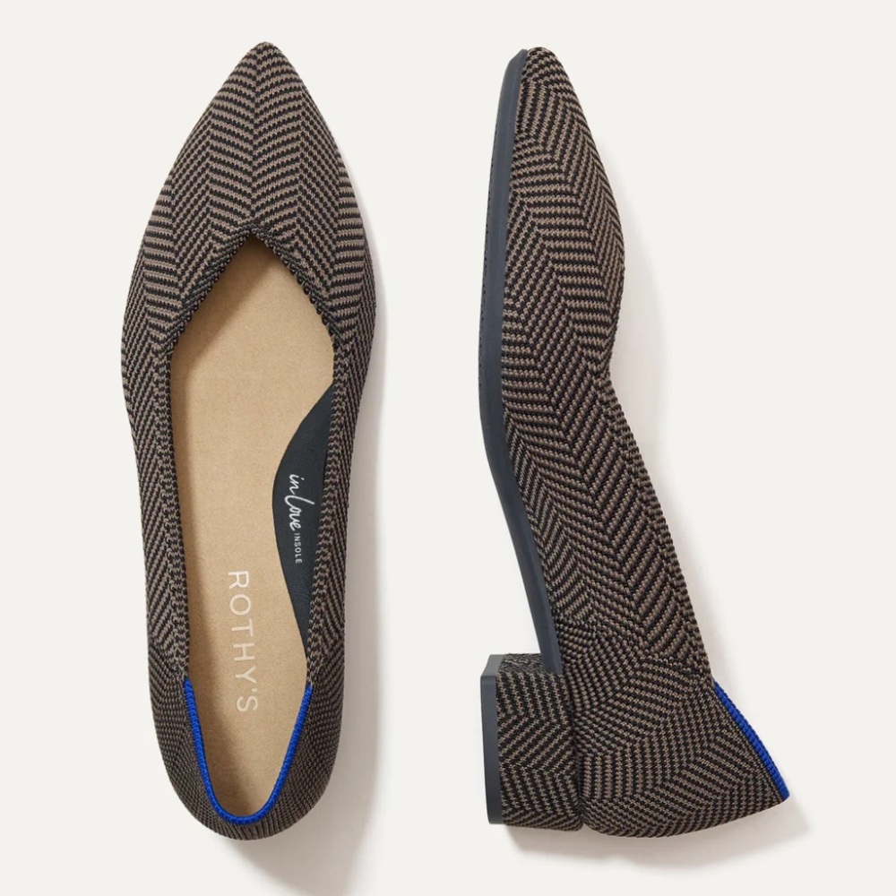 Rothy's Brown and Black Herringbone Pointed Toe Heels